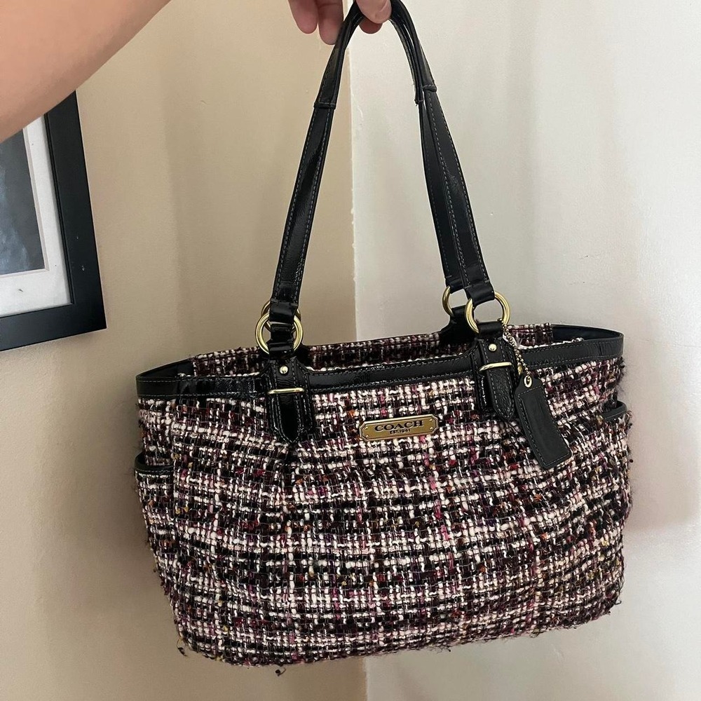 Y2K 2000s Coach Rare Pink Tweed Gallery Tote Shoulder Bag / Handbag